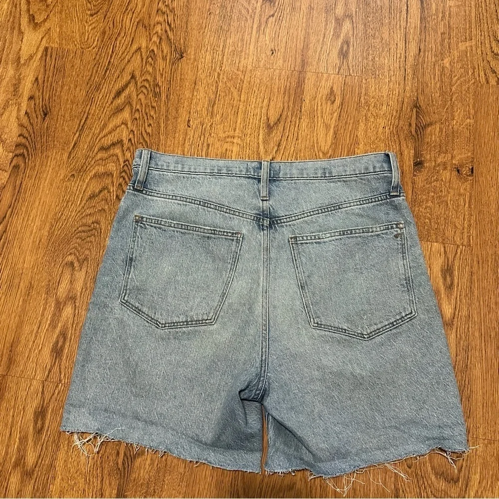 Madewell Blue Denim Jean HIGH Rise Mid Lenght Shorts Cotton Blend Raw Hem